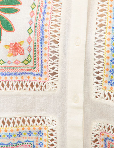 Chemise ample brod&eacute;e manches courtes blanc femme