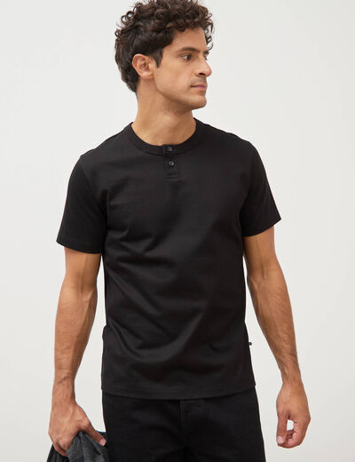T-shirt col mao manches courtes en coton noir homme