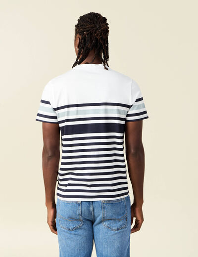 T-shirt ray&eacute; col rond manches courtes bleu marine homme