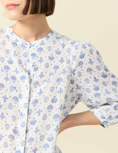 Chemise &agrave; manches longues bleu femme