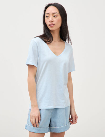 T-shirt manches courtes bleu ciel femme
