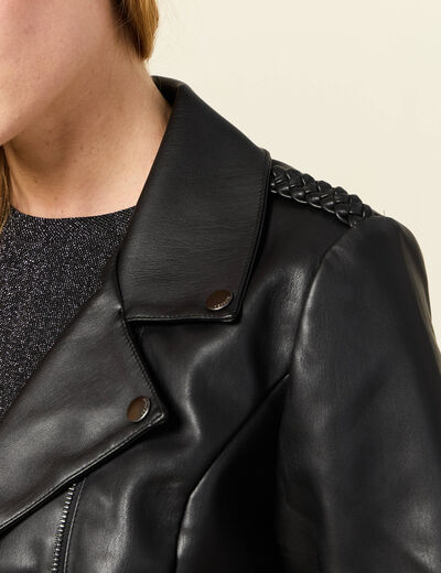 Blouson ajusté simili cuir noir femme