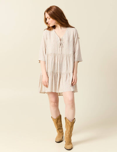 Robe évasée manches 3/4 blanc femme