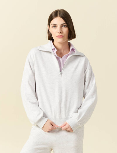Sweat manches longues col camionneur gris femme