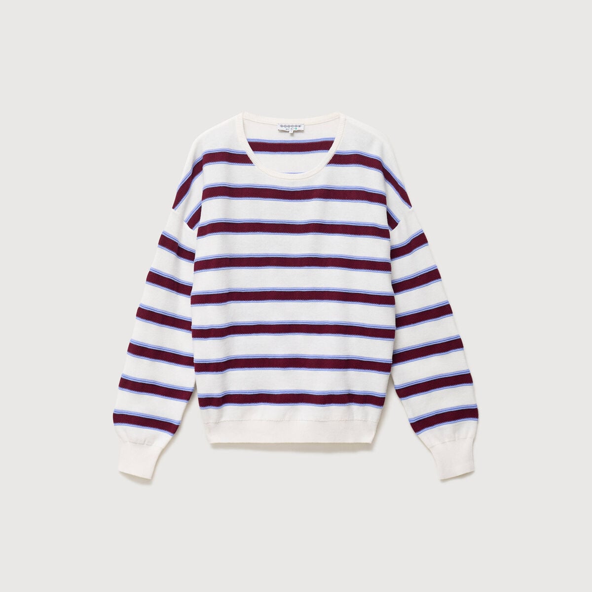 Pull col rond manches longues en coton marron chocolat femme