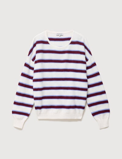 Pull col rond manches longues en coton marron chocolat femme