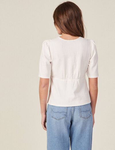 T-shirt boutonné à manches courtes ecru femme