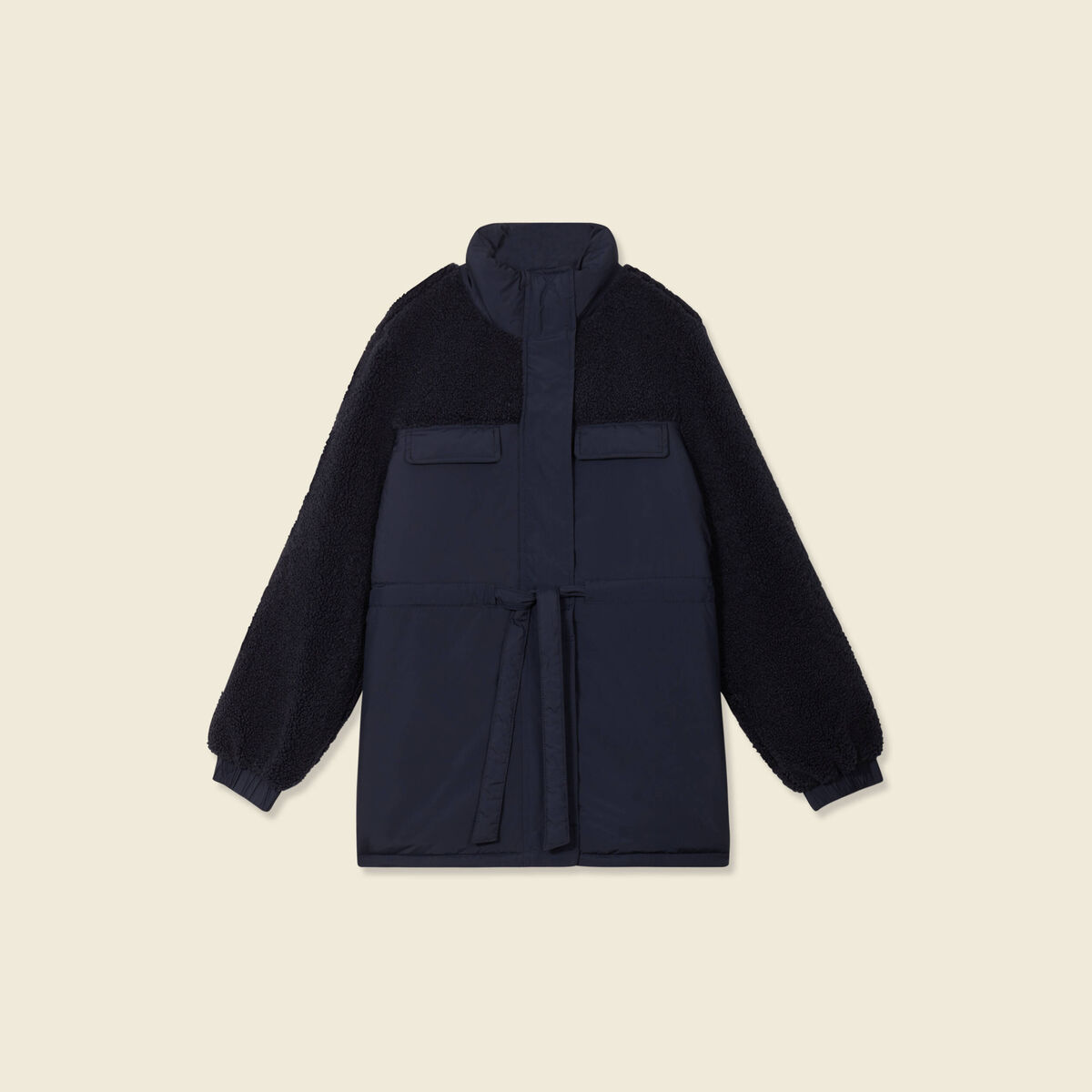 Manteau manches sherpa bleu marine femme