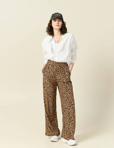 Pantalon large fuide camel femme