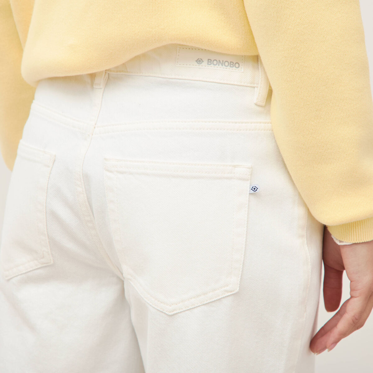 Jeans wide leg taille bascul&eacute;e denim blanc femme