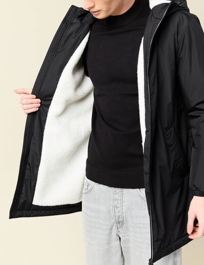 Parka longue droite &agrave; capuche noir homme