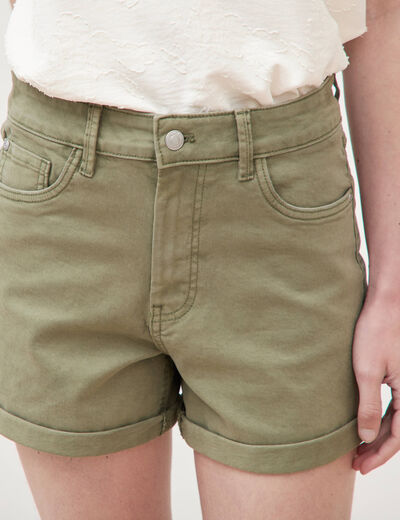 Short mom taille haute vert kaki femme