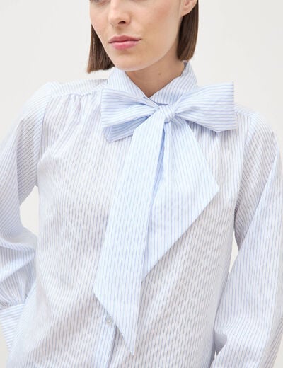Chemise manches longues col am&eacute;ricain bleu ciel femme