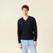 Pull fin col v manches longues bleu marine homme