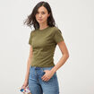 T-shirt ajust&eacute; col rond manches courtes vert olive femme