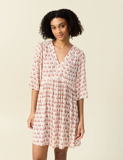 Robe évasée manches 3/4 ivoire femme