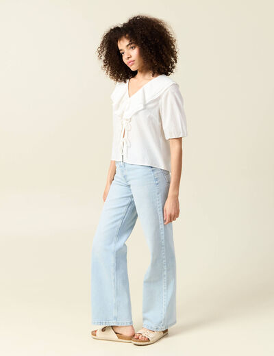 Blouse manches courtes nouée ecru femme