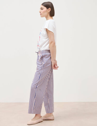 Pantalon large taille haute en coton blanc femme