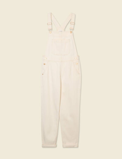 Salopette droite en jean denim blanc femme