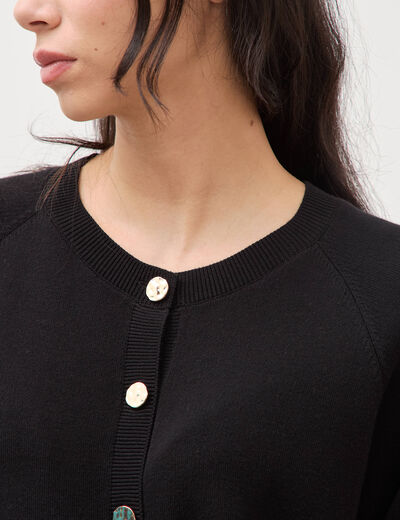 Gilet manches longues col rond en coton noir femme