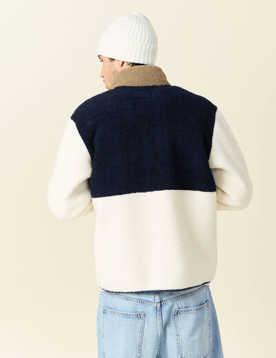 Sweat zippé col montant ecru homme