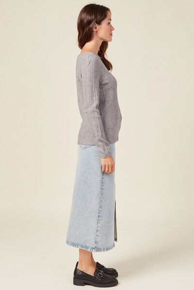 T-shirt manches longues gris foncé femme