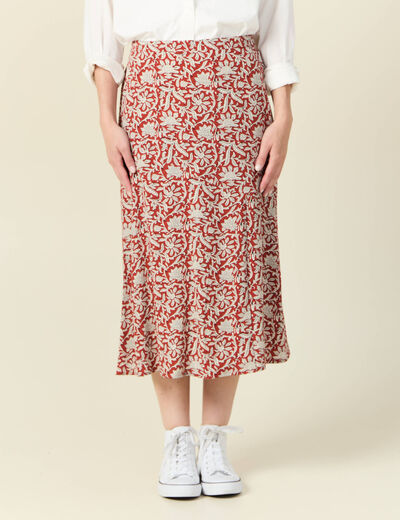 Jupe midi droite fluide bleu gris femme