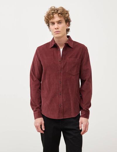 Chemise col classique en velours bordeaux homme