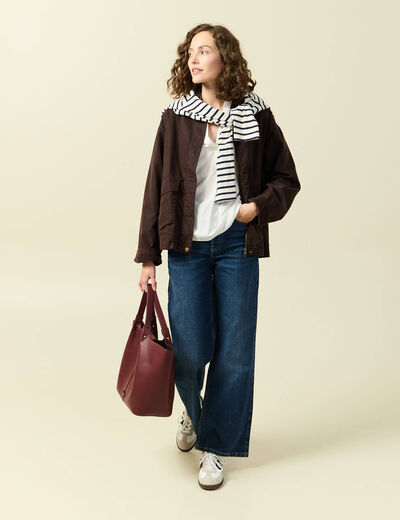 Blouse manches longues col V fluide ecru femme