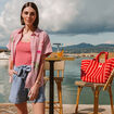 Chemise ample en coton &agrave; broderie orange abricot femme