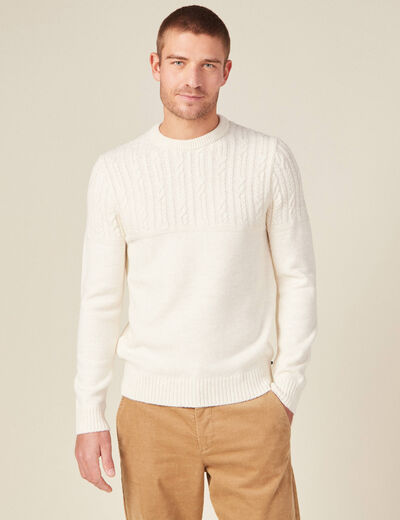 Pull manches longues torsades ecru homme