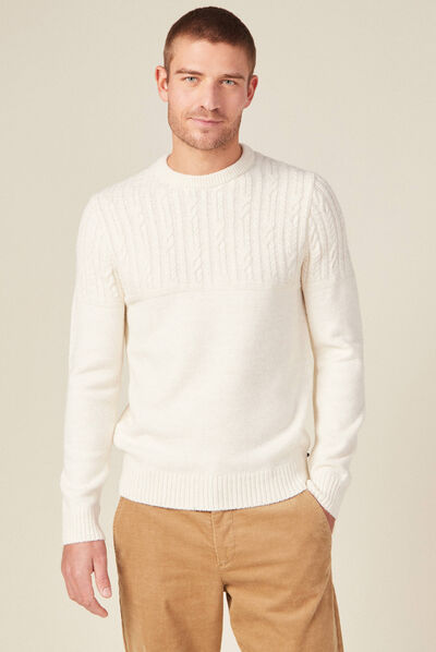 Pull manches longues torsades ecru homme