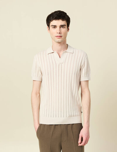 Polo cintr&eacute; col cubain manches courtes sable homme