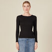 T-shirt cintr&eacute; manches longues col rond noir femme