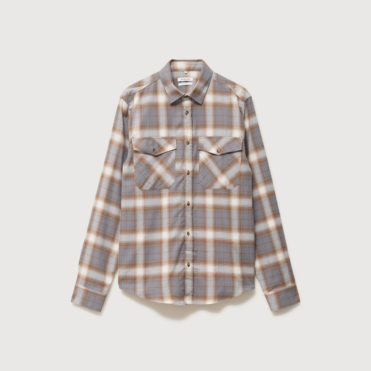 Chemise &agrave; carreaux col am&eacute;ricain vert kaki homme