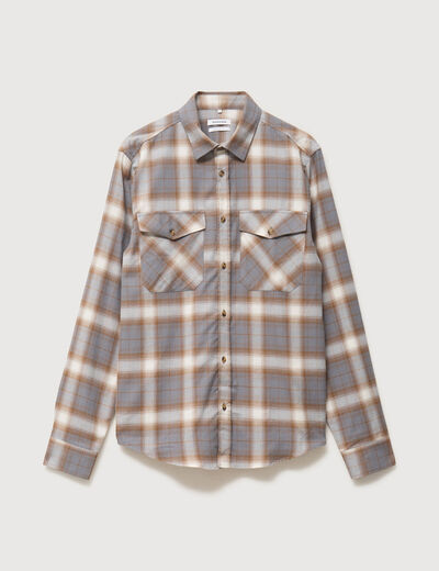 Chemise &agrave; carreaux col am&eacute;ricain vert kaki homme