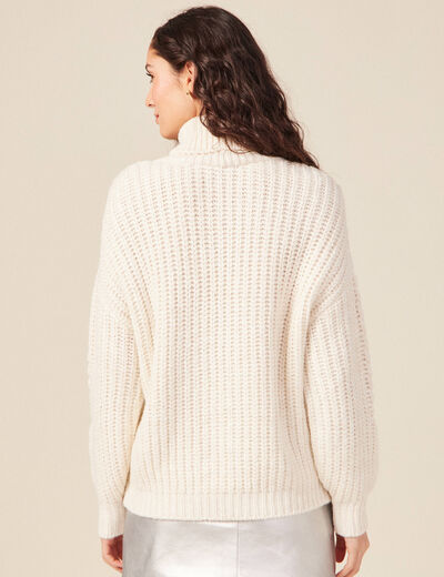 Pull manches longues col roulé ecru femme