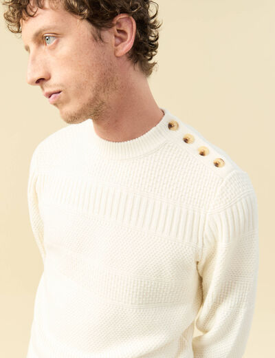 Pull col rond ecru homme