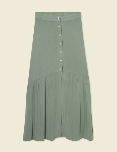 Jupe longue évasée vert kaki femme