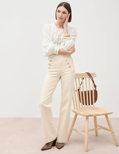 Jeans flare &agrave; pont denim blanc femme
