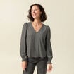 T-shirt col V manches longues noir femme