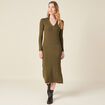 Robe pull longue moulante vert kaki femme
