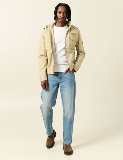 Blouson style biker zippé beige homme