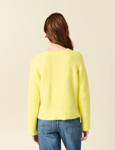 Pull manches longues col rond jaune femme