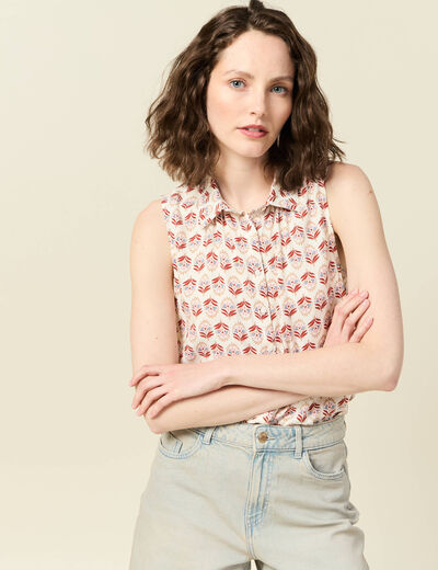 Blouse sans manches ivoire femme