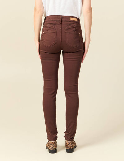 Pantalon skinny push-up taille standard marron fonc&eacute; femme