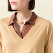 Pull fin col V manches longues marron clair femme