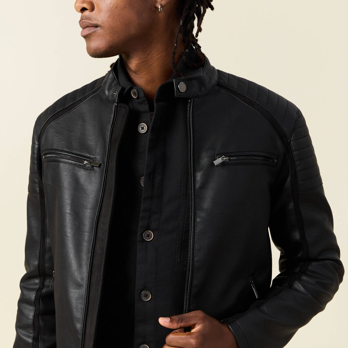 Veste biker simili cuir noir homme