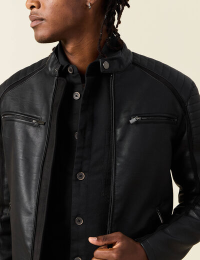 Veste biker simili cuir noir homme
