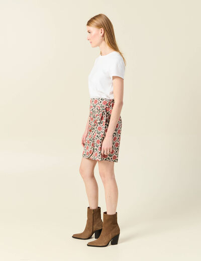 Jupe portefeuille noeud ecru femme